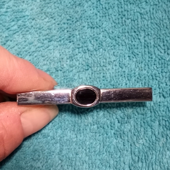 Silver and Black Stone Tie Clip Might Be Onyx Not Sure Vintage - Picture 1 of 7
